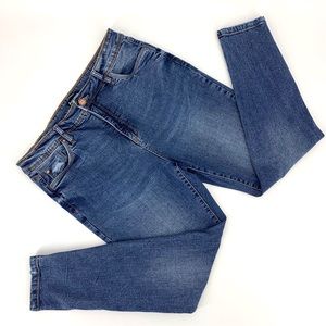 Suko Jeans Faded Blue High Rise Tapered Leg Distressed Ankle Jeans, 12